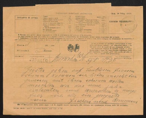 Brief von Samuel Fischer, Hedwig Fischer, Hildegard Fischer, Brigitte Bermann Fischer und Gottfried Bermann Fischer an Gerhart Hauptmann, Margarete Hauptmann und Benvenuto Hauptmann
