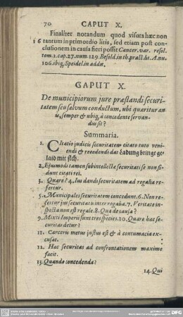 Caput X. De municipiorum iure praestandi securitatem seu salvum conductum, ubi quaeritur an is, semper & ubiq[ue] a concedente servandus sit?