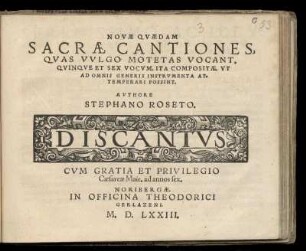 Stefano Rossetti: Novae quaedam sacrae cantiones. Discantus
