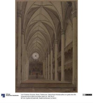 Berlin. Petrikirche. Entwurf zum Wiederaufbau im gotischen Stil. Innenansicht mit Blick zum Altar