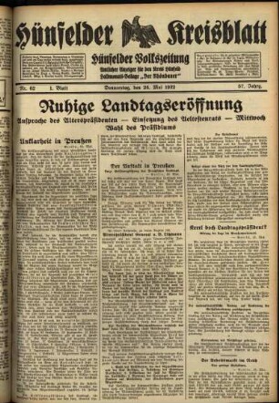Erste Ausgabe vom Donnerstag, den 26. Mai 1932.