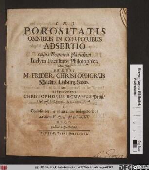 Porositatis Omnibus In Corporibus Adsertio