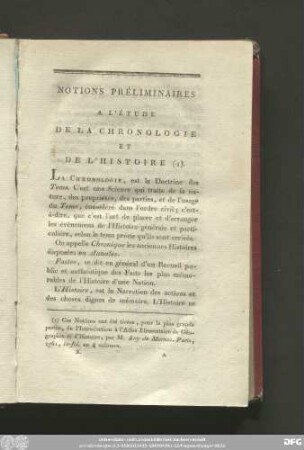 Notions Préliminaires A L'Etude De La Chronologie Et De L'Histoire.