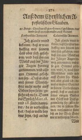 Auß dem Christlichen Apostolischen Glauben.
