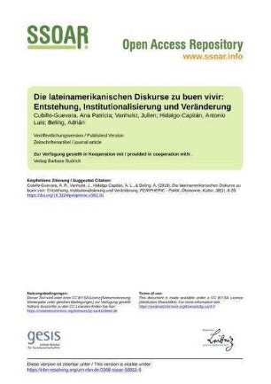 Die lateinamerikanischen Diskurse zu buen vivir: Entstehung, Institutionalisierung und Veränderung