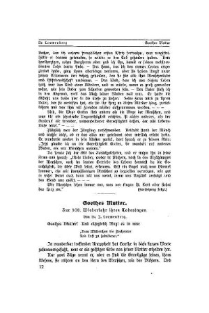 Goethes Mutter : zur 100. Wiederkehr ihres Todestages