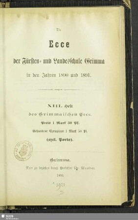13.1891: Das Ecce der Fürsten- und Landesschule Grimma