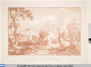 Landschaft mit ruhender Viehherde