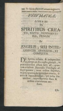 Liber III. De Spiritibus Creatis, Finitis, Dependentibus, Primum De Angelis, Seu Intelligentiis Absolutis, Et Completis.
