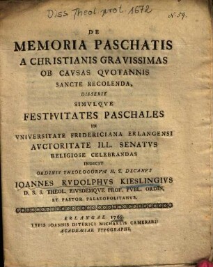 De Memoria Paschatis A Christianis Gravissimas Ob Cavsas Qvotannis Sancte Recolenda