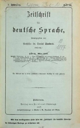 Zeitschrift für deutsche Sprache. 10. 1897