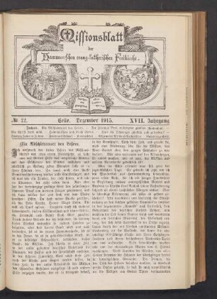 N° 12. Dezember 1915. XVII. Jahrgang