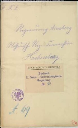 Befugnisse der Regierung zu Hachenburg betreffend den Freien Grund Burbach und Selbach