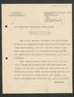 Brief von Max Hellbach und Sebastian Killermann an Regensburgische Botanische Gesellschaft