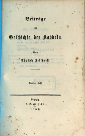 Beiträge zur Geschichte der Kabbala. 2