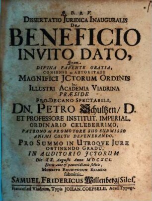 Diss. iur. inaug. de beneficio invito dato