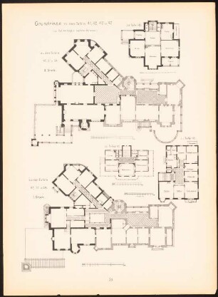 Grundrisse Stuttgart, Gunzebach, Ludwigsburg, Neckargemünd: Grundrisse (aus: Moderne Neubauten, 1.Jg., 1894, hrsg. W. Kick)