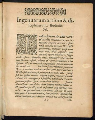 Ingenuarum artium & disciplinarum studiosis Sal.