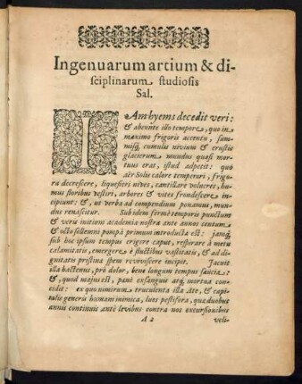 Ingenuarum artium & disciplinarum studiosis Sal.