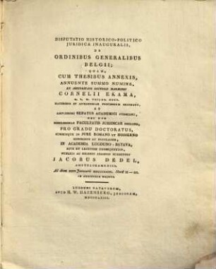 Disp. hist. polit. iur. inaug. de ordinibus generalibus Belgii