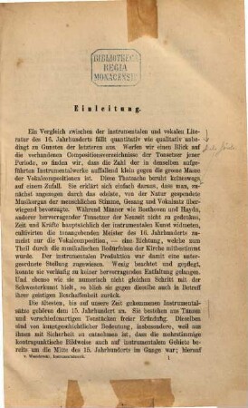 Geschichte der Instrumentalmusik im XVI. Jahrhundert