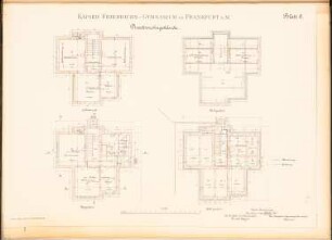 Kaiser-Friedrich-Gymnasium, Frankfurt/Main: Direktorwohnung: Grundrisse KG, EG, 1.OG, DG 1:100