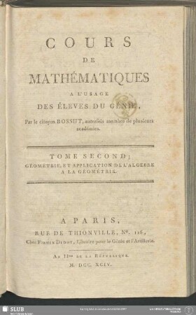 2: Géométrie, Et Application De L'Algebre A La Géométrie