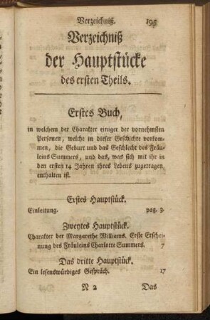Verzeichniß der Hauptstücke des ersten Theils.