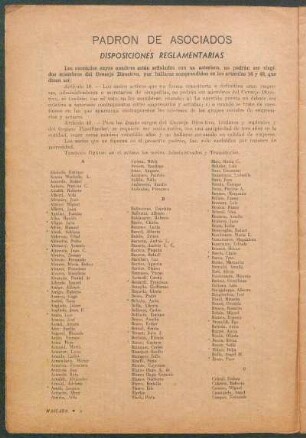 Padron de asociados : Disposiciónes reglamentarias