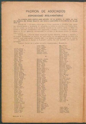 Padron de asociados : Disposiciónes reglamentarias