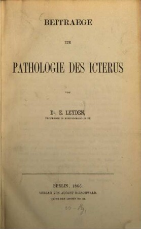 Beiträge zur Pathologie des Icterus