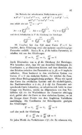 Enveloppe einer Curve, deren Gleichung mehrere unabhängige Parameter enthält.