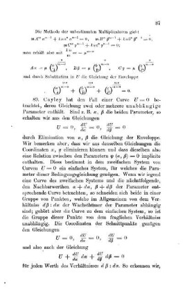 Enveloppe einer Curve, deren Gleichung mehrere unabhängige Parameter enthält.