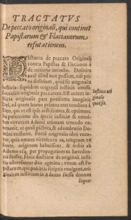 Tractatus de peccato originali, qui continet Papistarum Et Flacianorum refutationem.