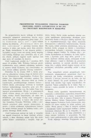 23: Przemówienie wygłoszone podczas pogrzebu Profesora Józefa Lepiarczyka 20 XII 1985 na cmentarzu Rakowickim w Krakowie