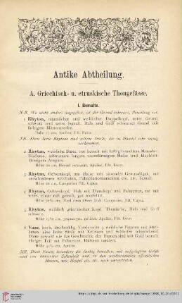 A. Griechisch. u. etruskische Thongefässe (Nr. 1 - 63)