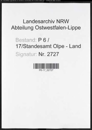 Sterberegister Standesamt Olpe-Land