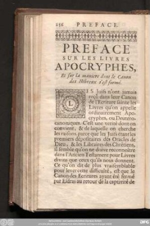 Preface Sur Les Livres Apocryphes, Et sur la maniere dont le Canon des Hébreux s'est formé.