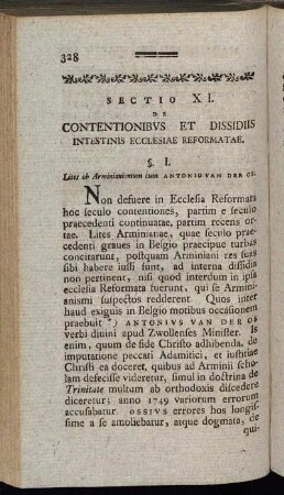 Sectio XI. De Contentionibus et Dissidiis intestinis Ecclesiae Reformatae.