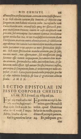 Lectio Epistolae In Festo Corporis Christi: I. Cor. XI. a vers. 23. usq[ue] ad 30.