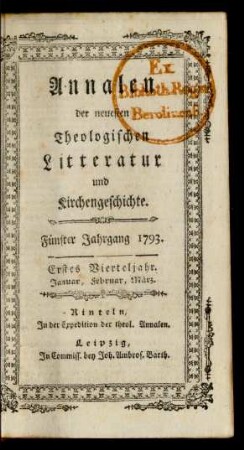 Fünfter Jahrgang 1793. Erstes Vierteljahr. Januar, Februar, März