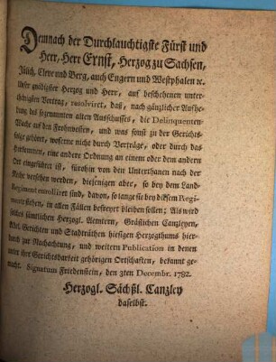 Circular-Verordnung wegen Befreyung derer vom Land-Regimente von der Delinquenten-Wache : Zusatz zum ersten Theil der neuen Beyfugen zur Landes-Ordnung. Cap. X.