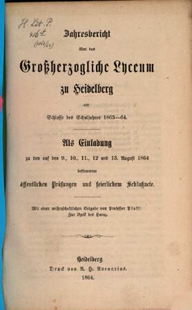 Jahresbericht über das Großh. Lyceum zu Heidelberg : am Schlusse d. Schuljahres .... 1863/64 (1864)