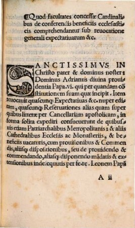 Regule Ordinationes et Constitutiones Cancellariae Sanctissimi domini nostri Domini Adriani divina pro videntia Pape vi.