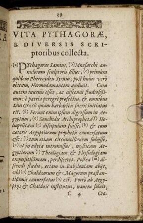 Vita Pythagorae, E Diversis Scriptoribus collecta