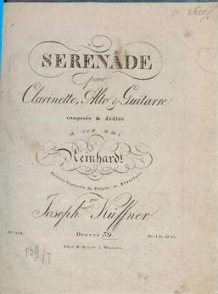 Sérénade pour clarinette, alto & guitarre : oeuvre 39