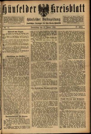 Ausgabe vom Donnerstag, den 19. Januar 1922.