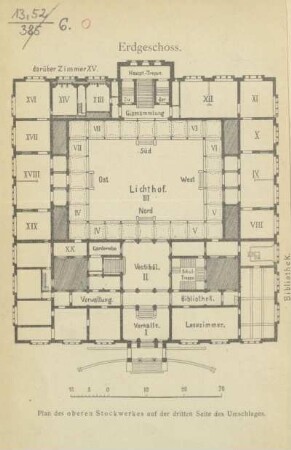 Plan des oberen Stockwerkes auf der dritten Seite des Umschlages. Erdgeschoss