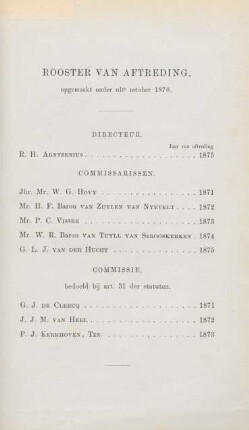 Rooster van aftrdeing, opgemaakt onder ult° october 1870