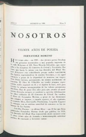 Veinte años de poesia : Fernández Moreno